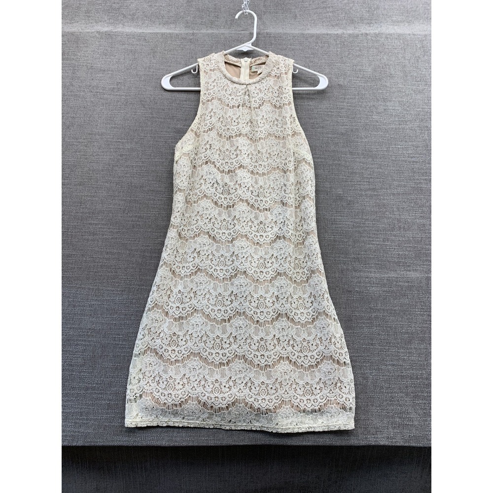 Love Fire Fit & Flare Dress Women Medium Beige Lace Overlay Back‎ Zip Sleeveless